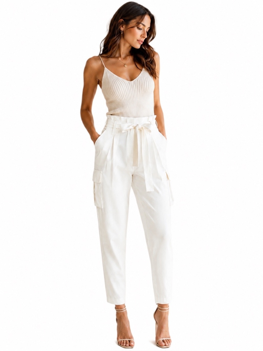L’AGENCE White Belted Cargo Pants Size 4 NWT